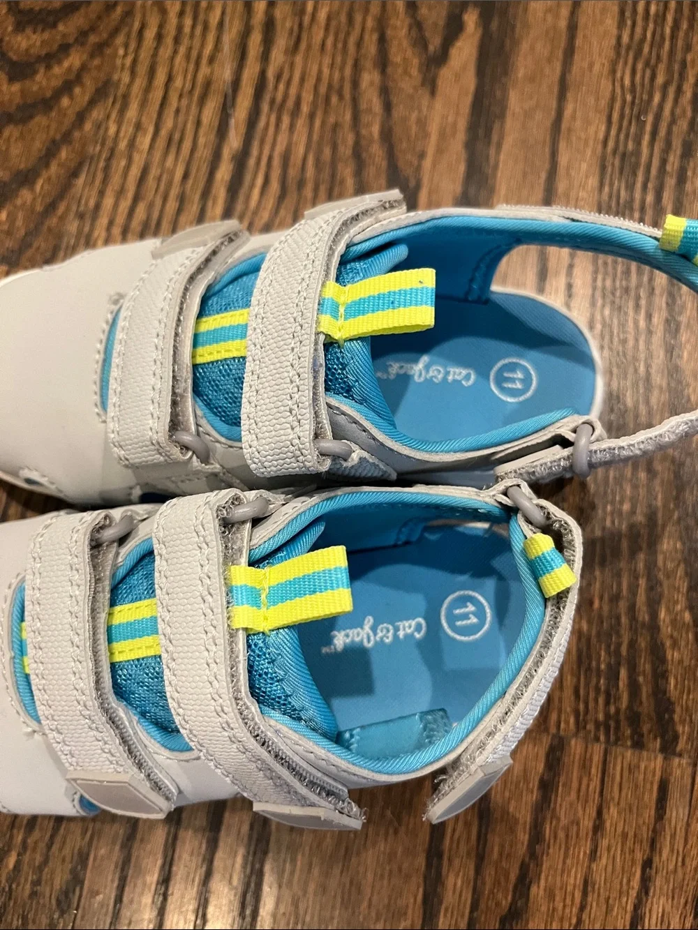 Cat & Jack Light Gray Sandals with Blue and Yellow Accents